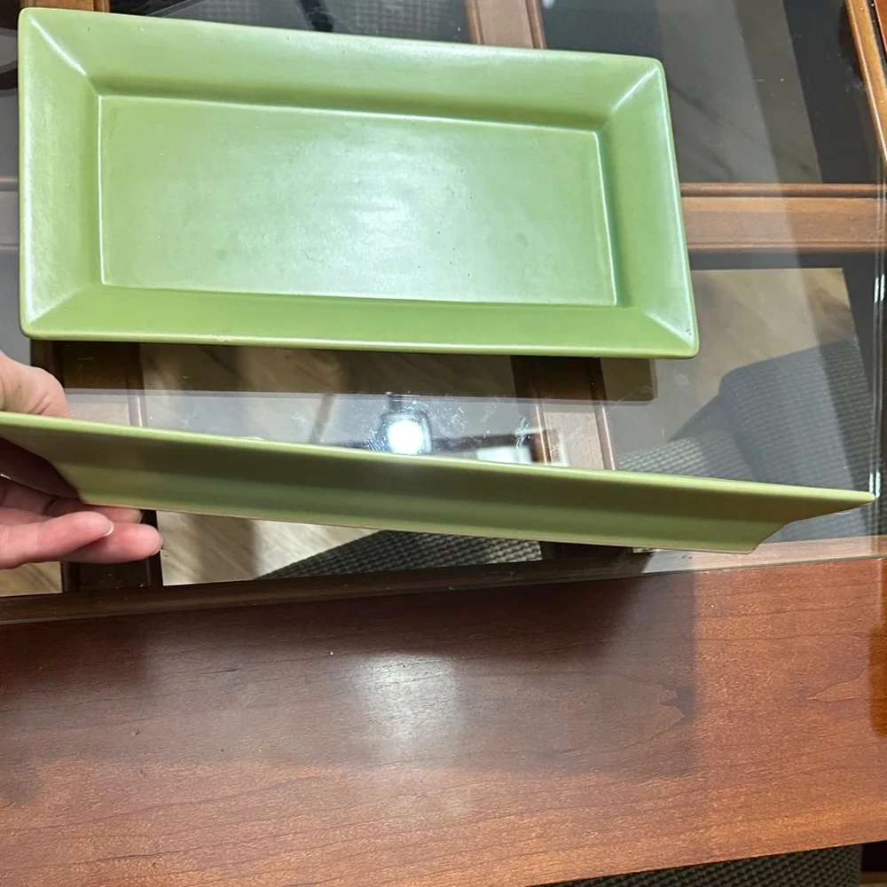 Pier 1 Green Rectangular Candle Holders